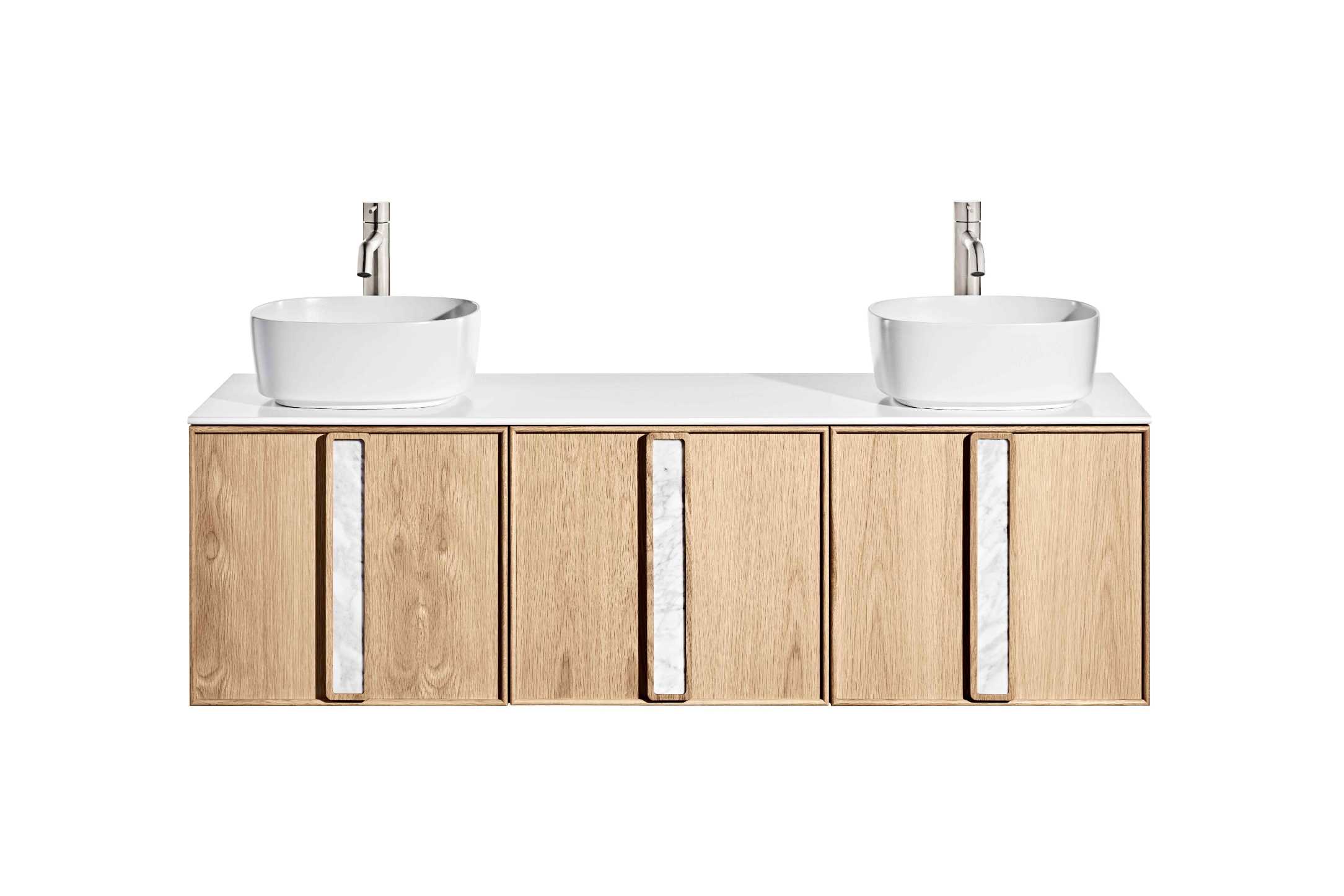 ISSY Adorn Above Counter / Semi Inset Wall Hung vanity with drawers Grande Handles 1500 - Zuster Furniture