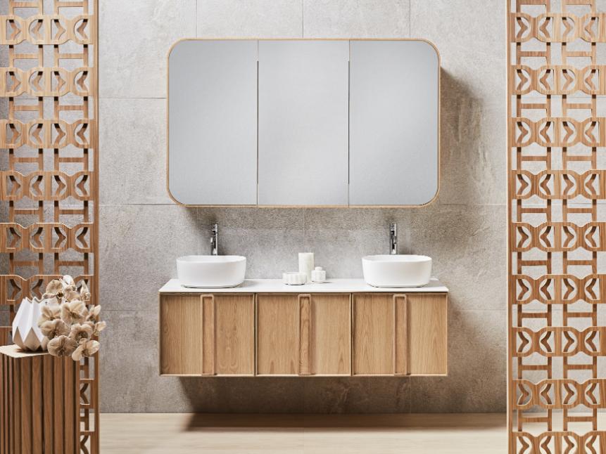 ISSY Adorn Above Counter / Semi Inset Wall Hung vanity with drawers Grande Handles 1500 - Zuster Furniture