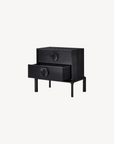 Adorn Marigold Bedside Table with Drawers Product Side View Drawer Open