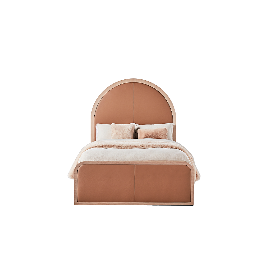 Victoria Arch Bed - Blonde Oak & Walnut Leather - Zuster Furniture