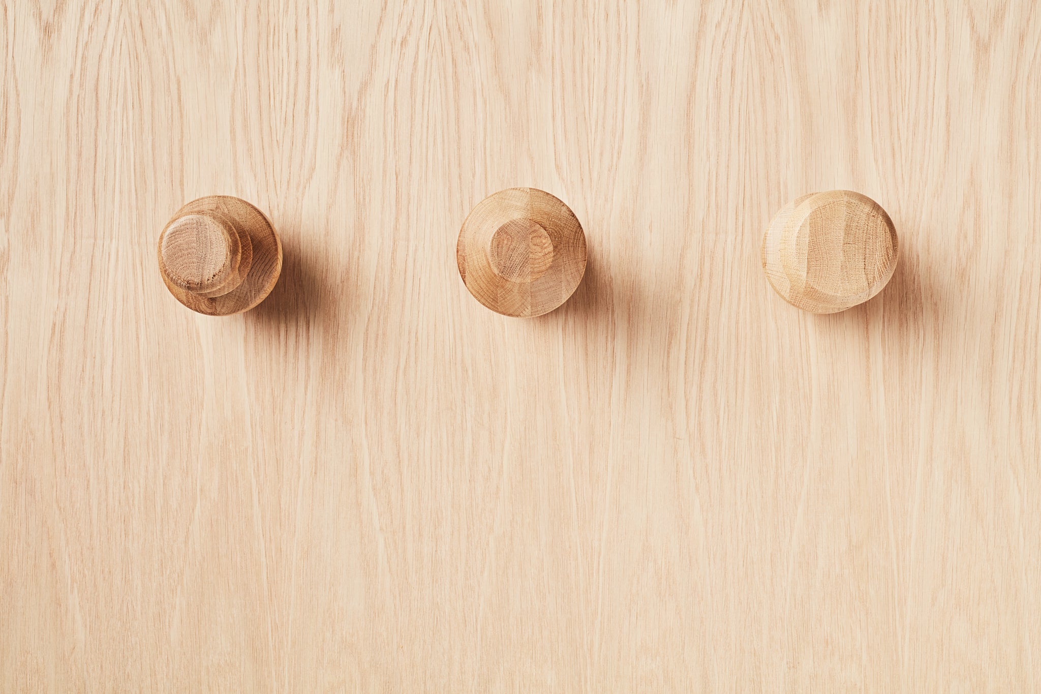 Zuster Woodturned Wall Hooks - Set of Three - American Oak - Zuster Furniture