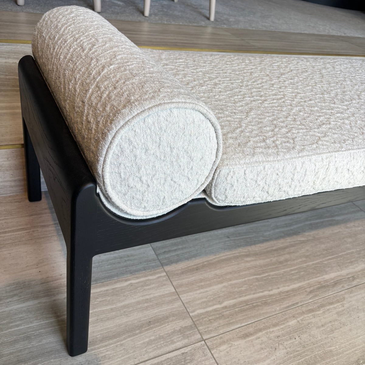 Tulip Scoop Ottoman in Grainscape Putty on Mink Oak