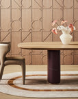 Clover Dining Table with Leather Base Stitch base