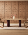 Clover Dining Table with Leather Base Stitch base