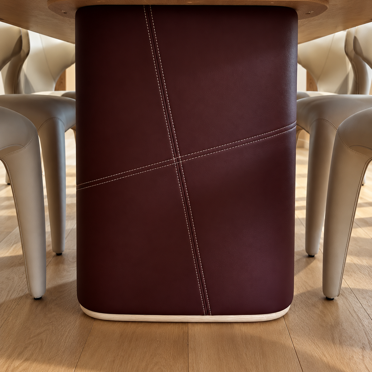 Clover Dining Table with Leather Base Stitch base
