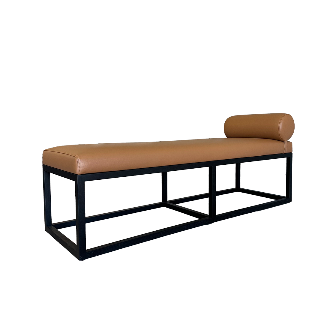 Echo Ottoman - Mink & Chestnut Faux Leather Ribbon Stitch - Zuster Furniture
