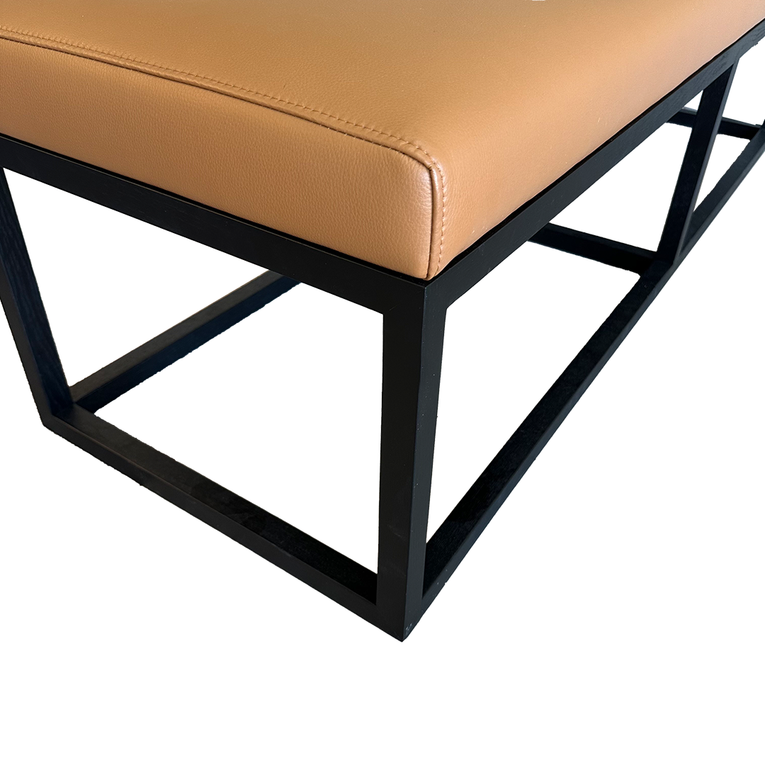 Echo Ottoman - Mink & Chestnut Faux Leather Ribbon Stitch - Zuster Furniture