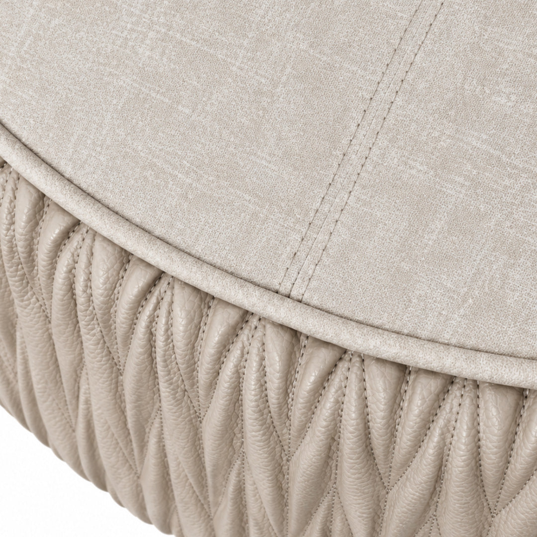 Jewel Upholstered Ottoman in Grainscape Pinot Noir with Burgundy Faux Leather piping (Copy)