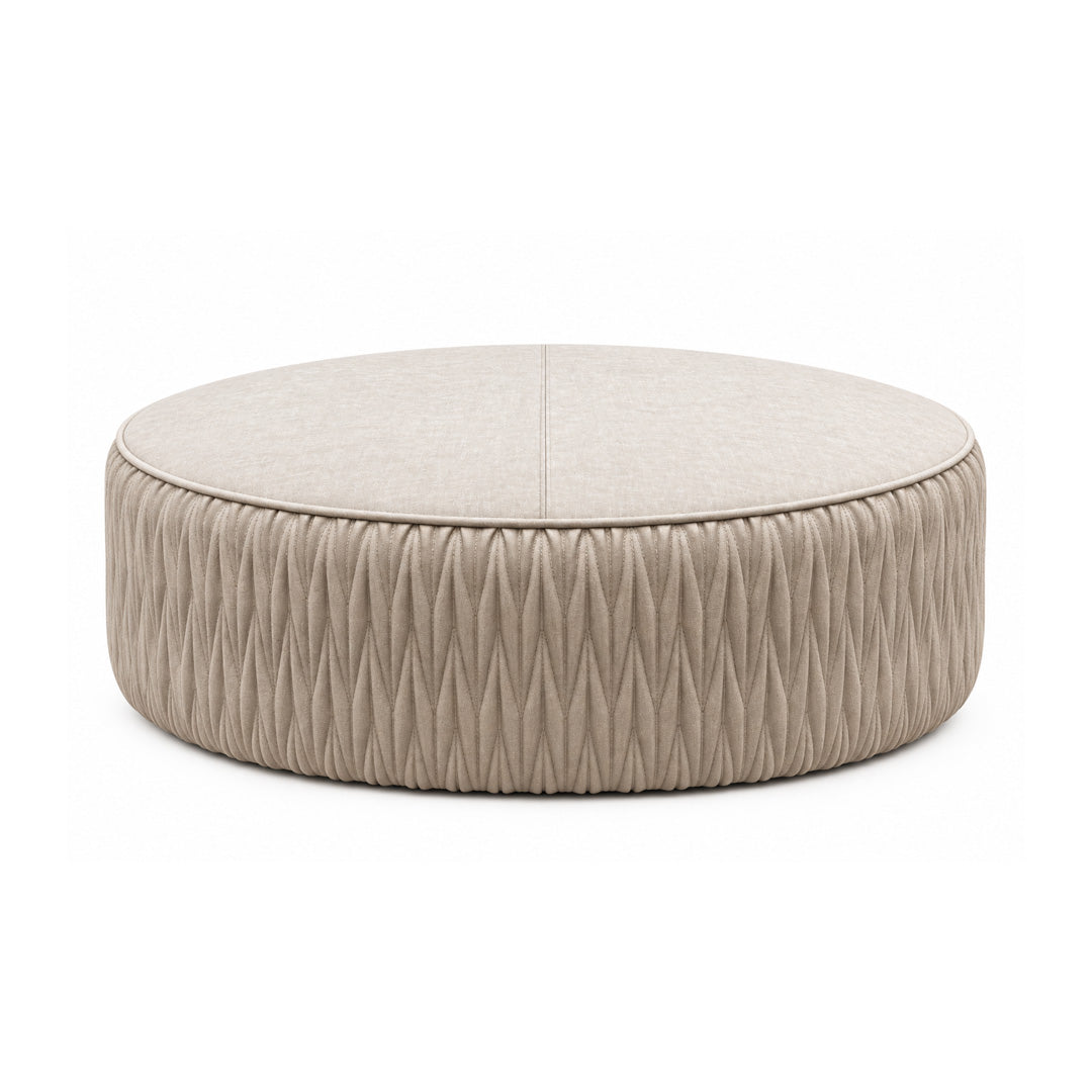 Jewel Upholstered Ottoman in Grainscape Pinot Noir with Burgundy Faux Leather piping (Copy)