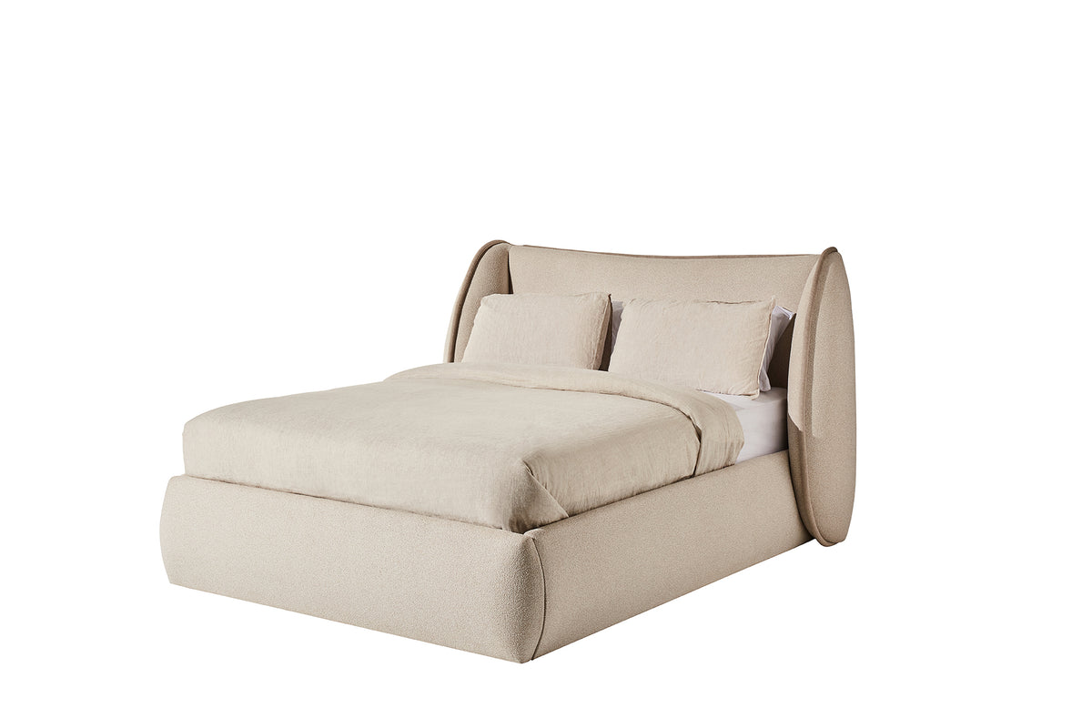 Opal Upholstered Bed in Moondust Dusk with Bubble Rust piping