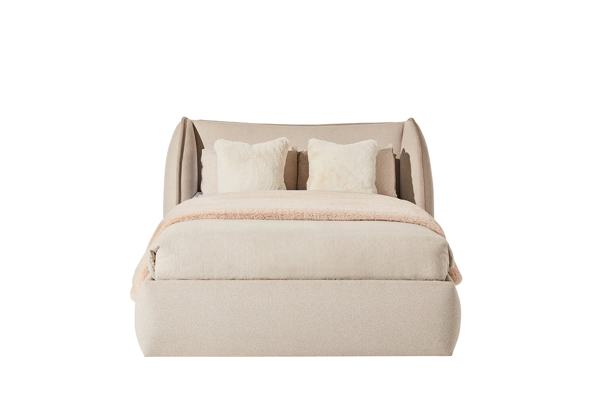 Opal Upholstered Bed in Moondust Dusk with Bubble Rust piping