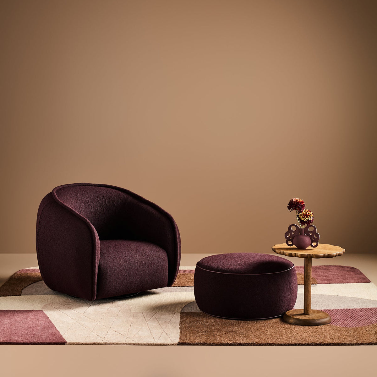 Opal Grainscape Armchair with piping in Grainscape Pinot Noir, self piped